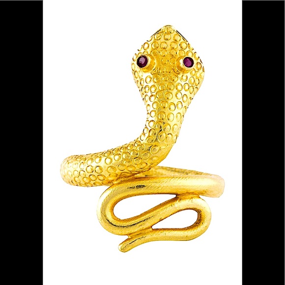 Vintage 18K Gold Large Snake Ring w/ruby eyes - Picture 4 of 13